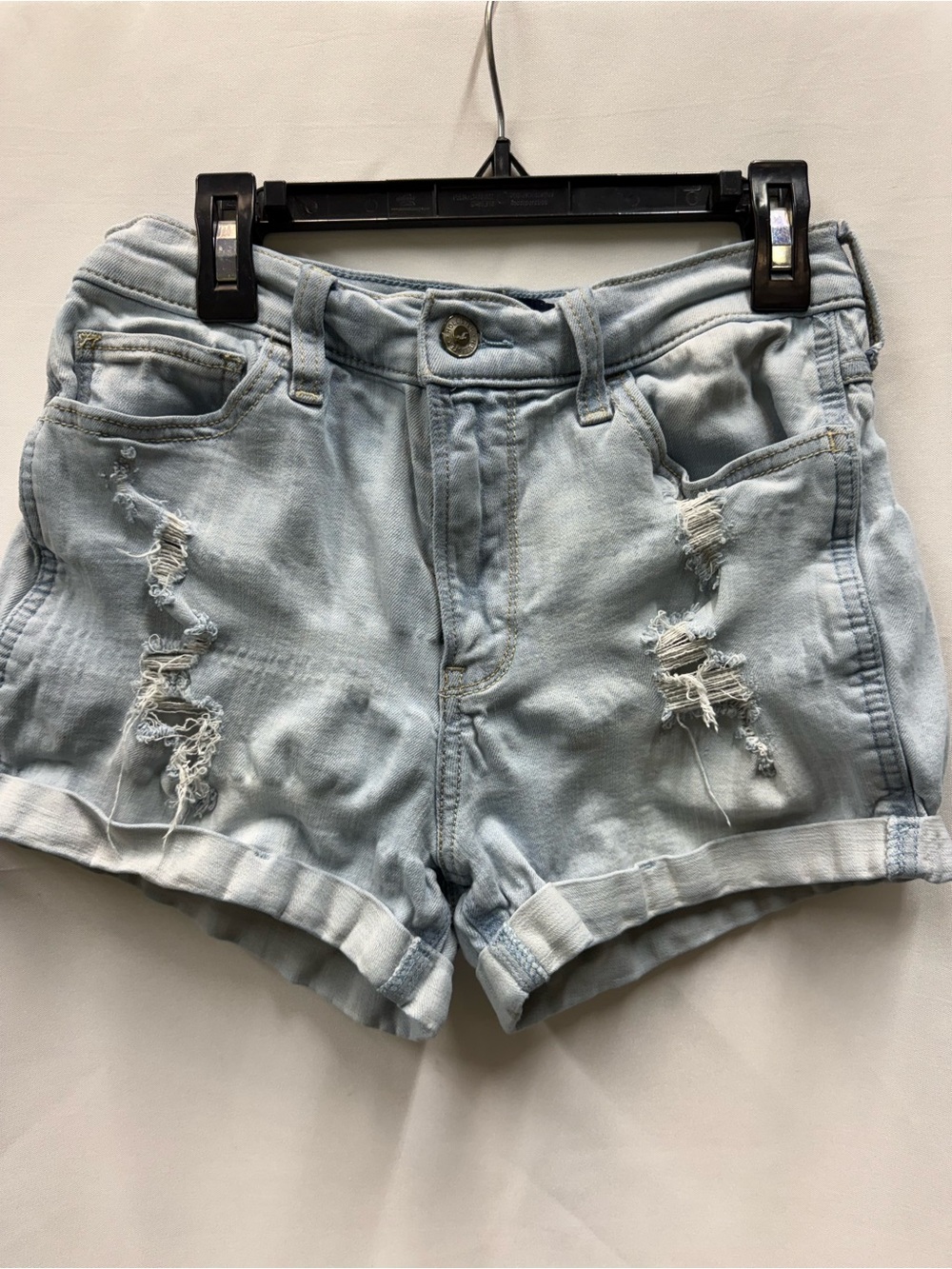 Hollister Light Blue Distressed Roll-Hem Denim Shorts